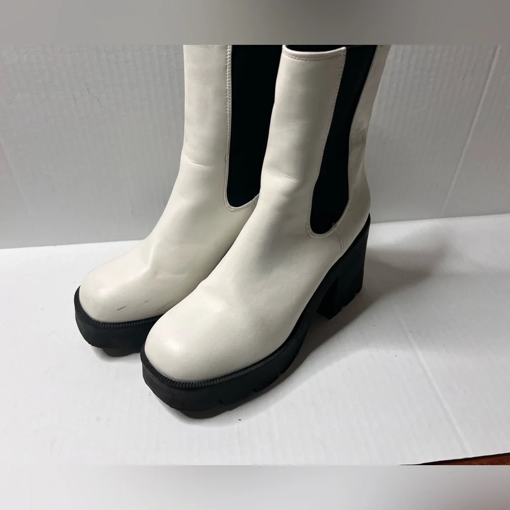 White and Black Platform Boots with Chunky Sole